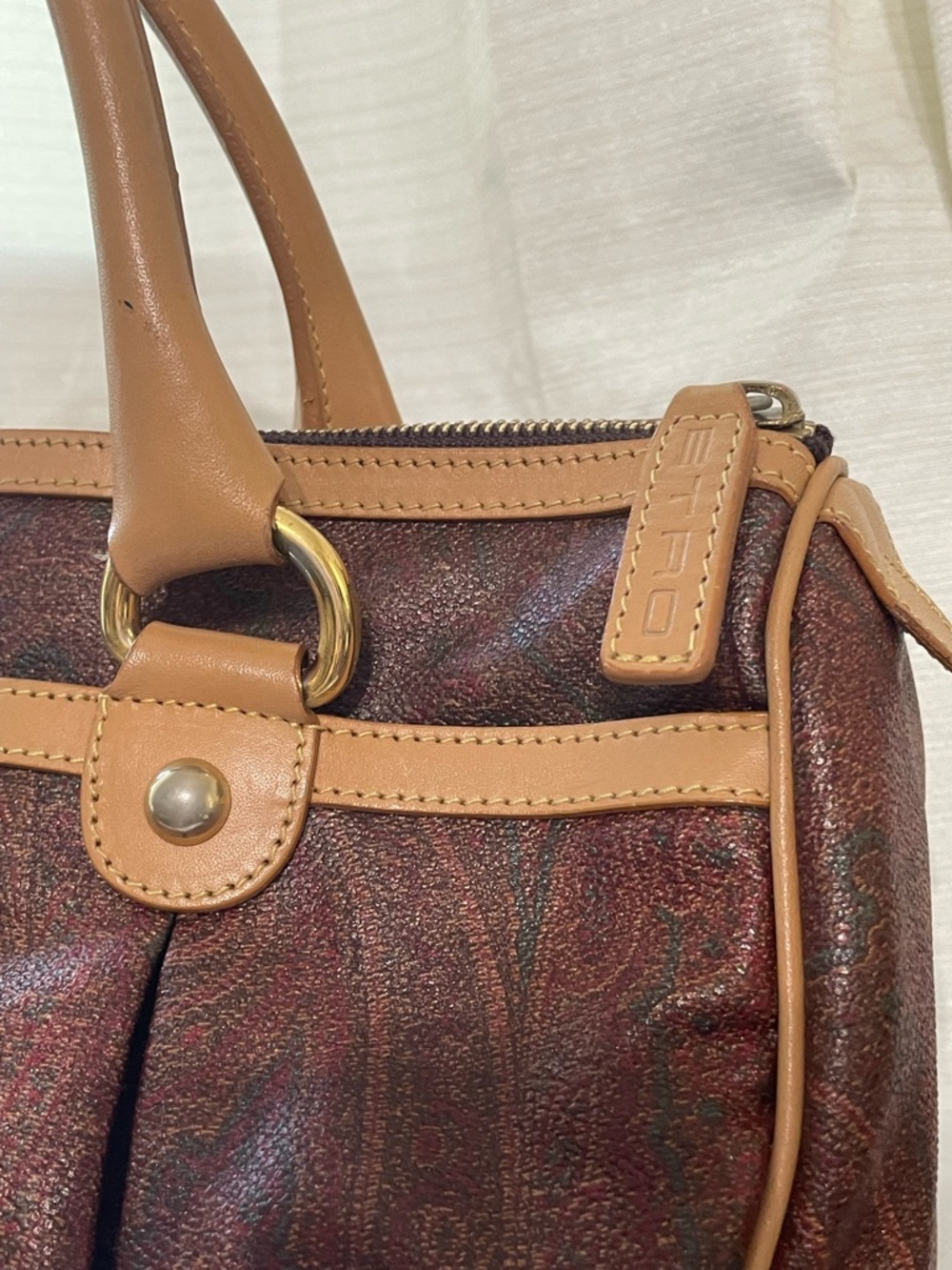 Etro Satchel Bag EUC Vtg Etro Paisley Boston Bag Leather Handles Made in Italy - Picture 8 of 17